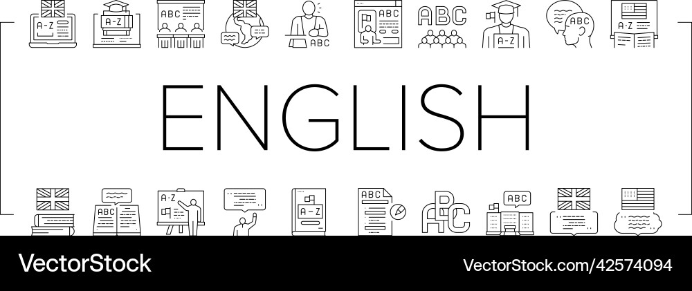 English language learn at school icons set English language learn at school icons set Vector Image