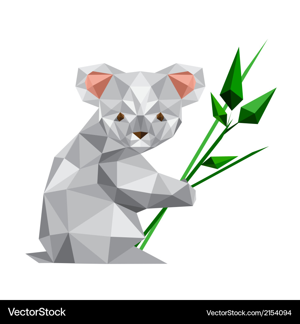 Geometric Koala Origami with Leaves Vector Image
