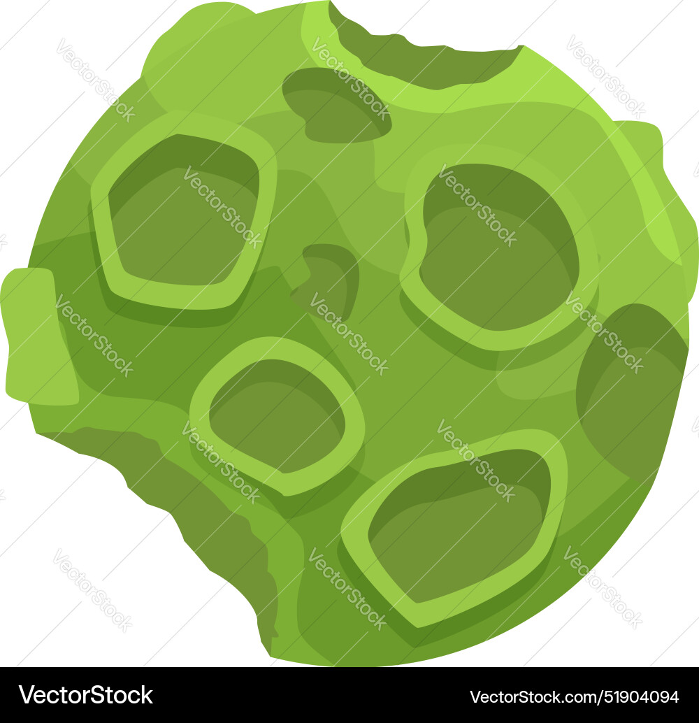 Green asteroid floating in open space with craters Green asteroid floating in open space with craters vector image