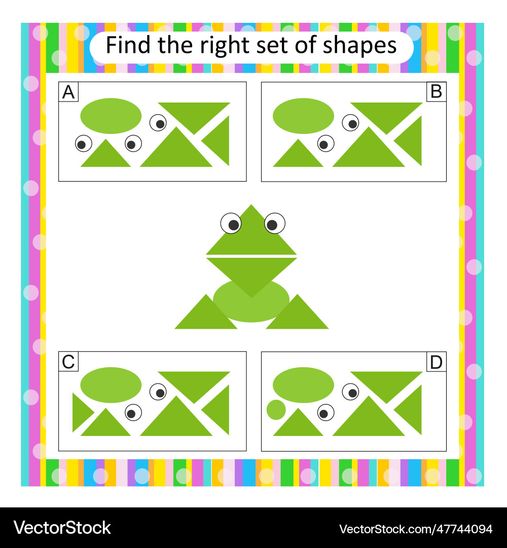 Logic puzzle for children find the correct set Logic puzzle for children find the correct set vector image