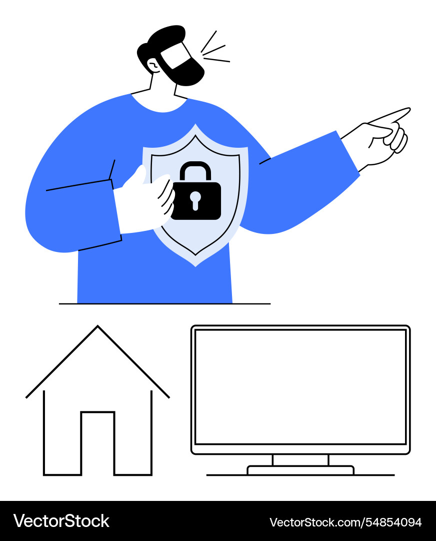 Man holding locked shield and pointing forward Man holding locked shield and pointing forward vector image