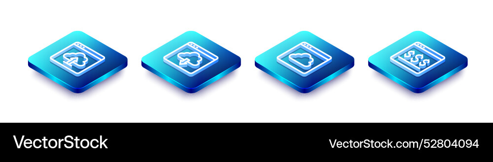 Set isometric line cloud upload download Set isometric line cloud upload download vector image