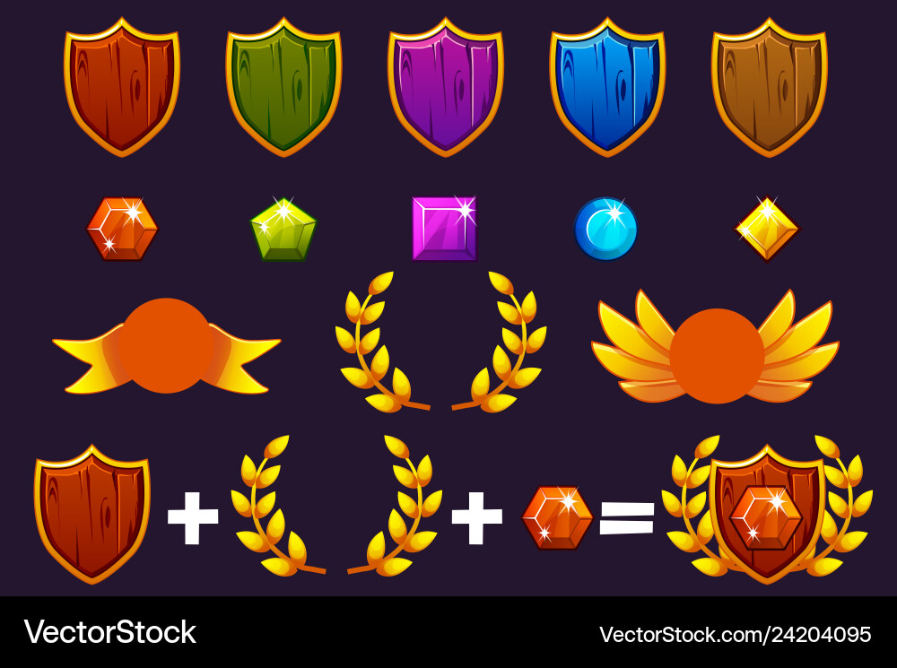 Awards shield and gems set constructor to create Awards shield and gems set constructor to create vector image
