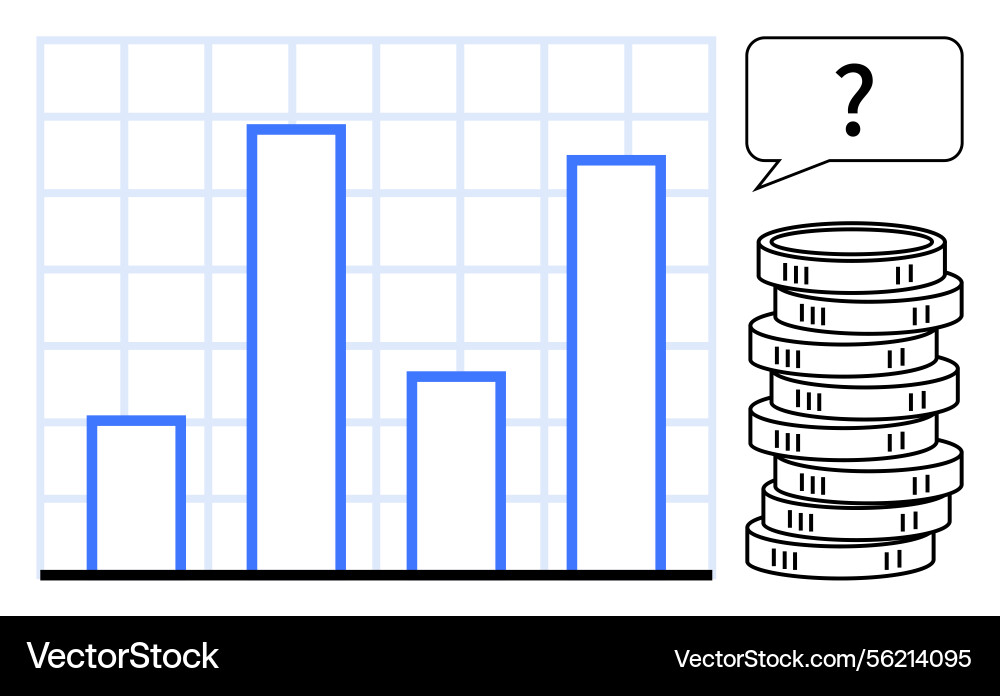 Financial data analysis with bar graph and coins Financial data analysis with bar graph and coins vector image