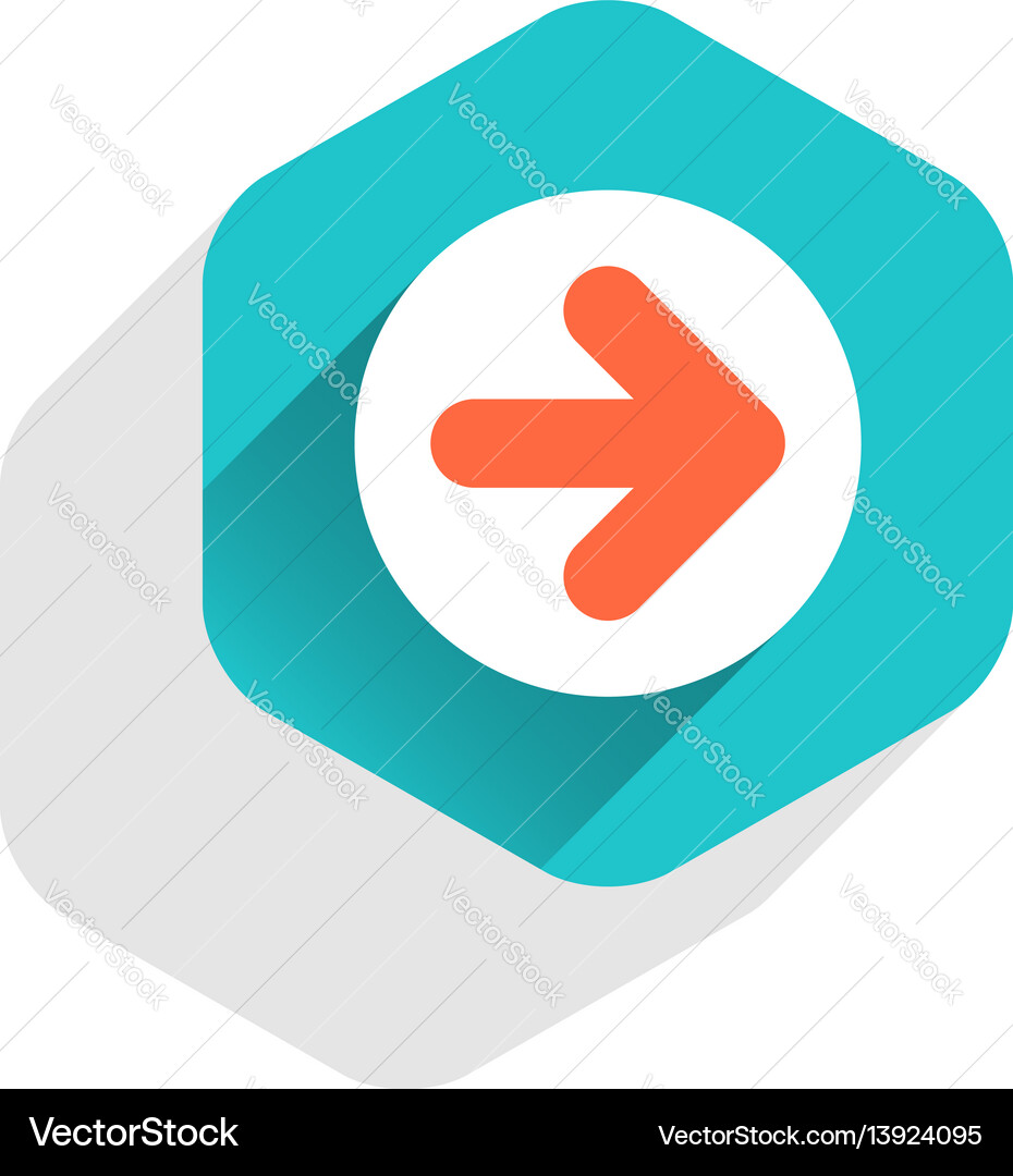 Flat arrow sign round icon hexagon button Flat arrow sign round icon hexagon button Vector Image