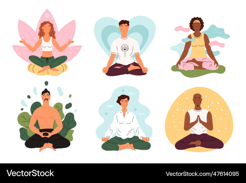 Glückliche Menschen meditieren Lotus Position Männer Glückliche Menschen meditieren Lotus Position Männer vektorbild