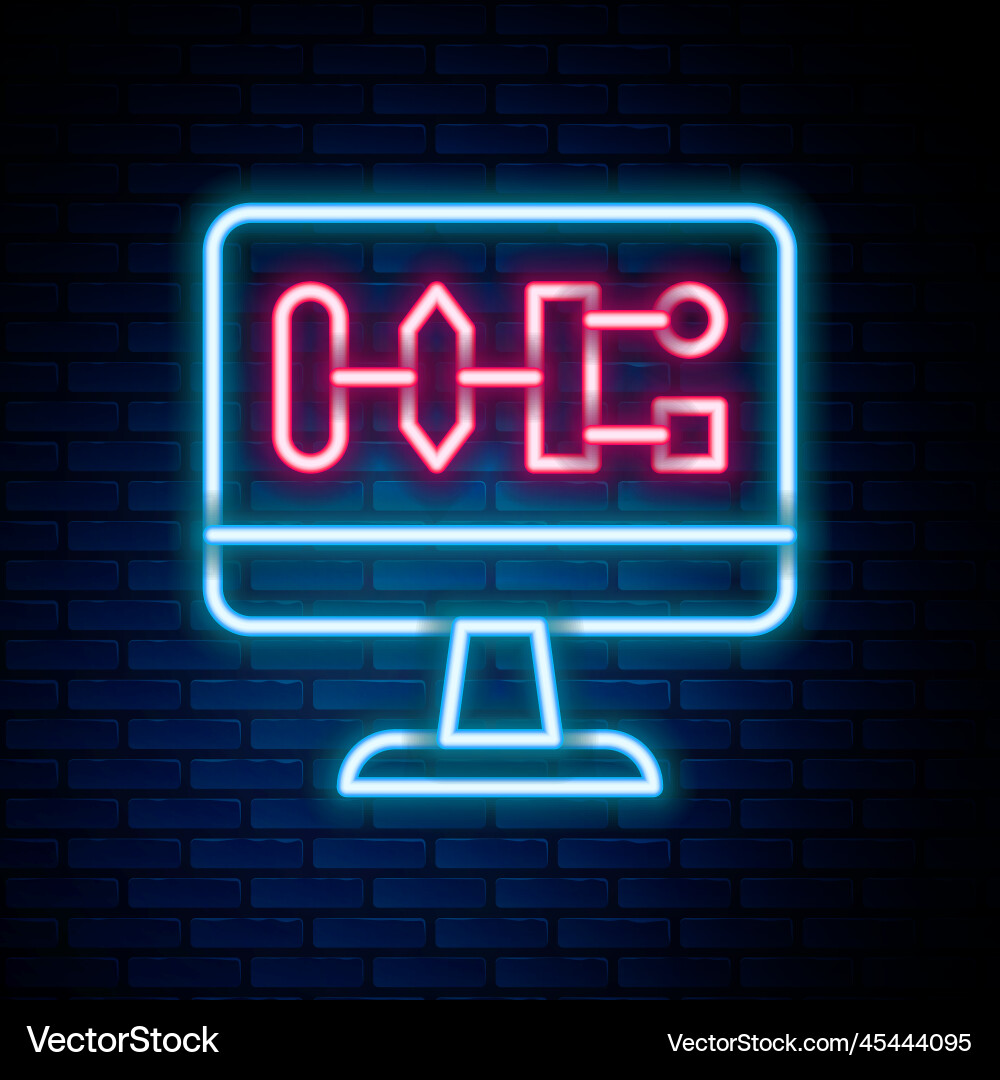 Glowing neon line algorithm icon isolated on brick Glowing neon line algorithm icon isolated on brick vector image