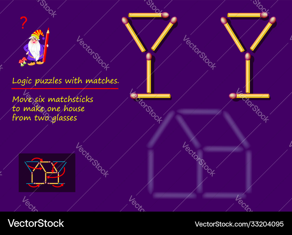 Logical puzzle game with matches need to move six Logical puzzle game with matches need to move six vector image