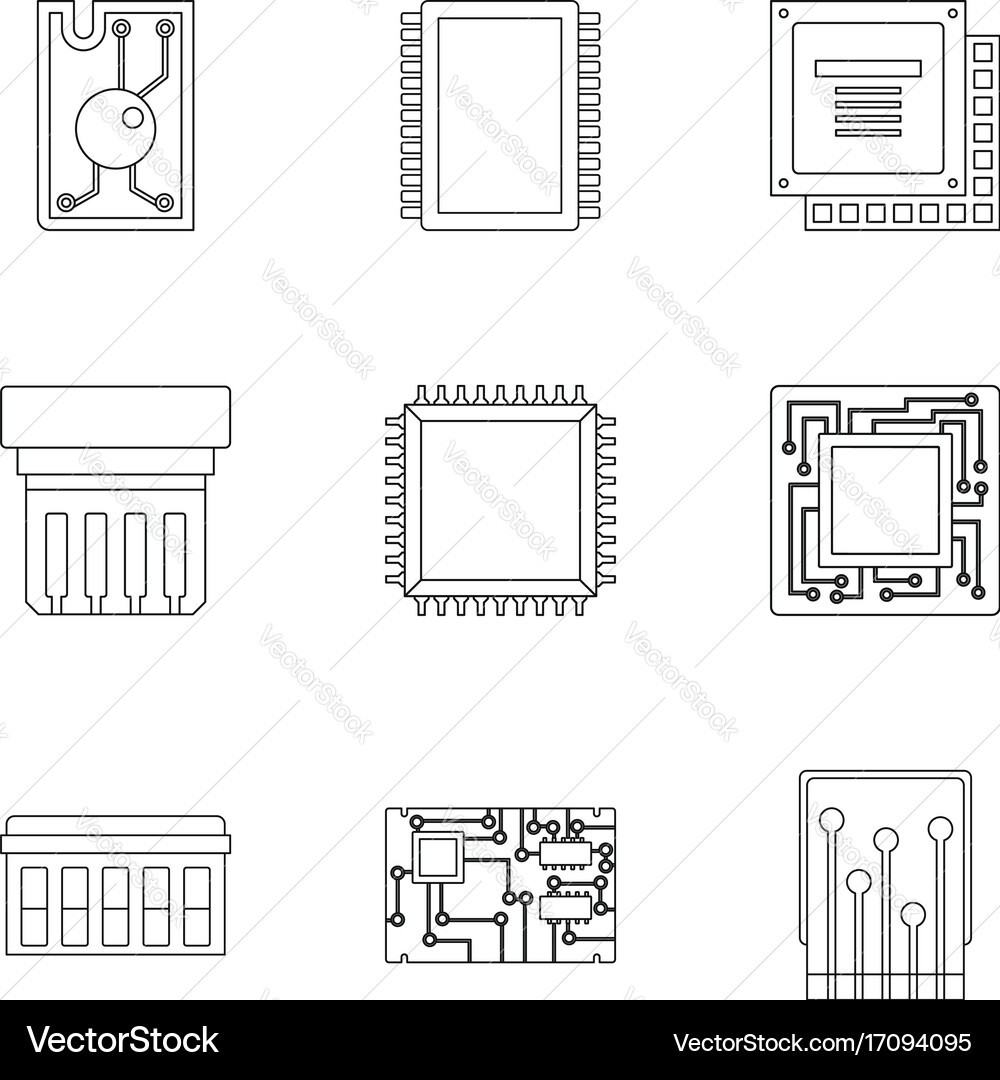 Microchip icons set outline style Vector Image