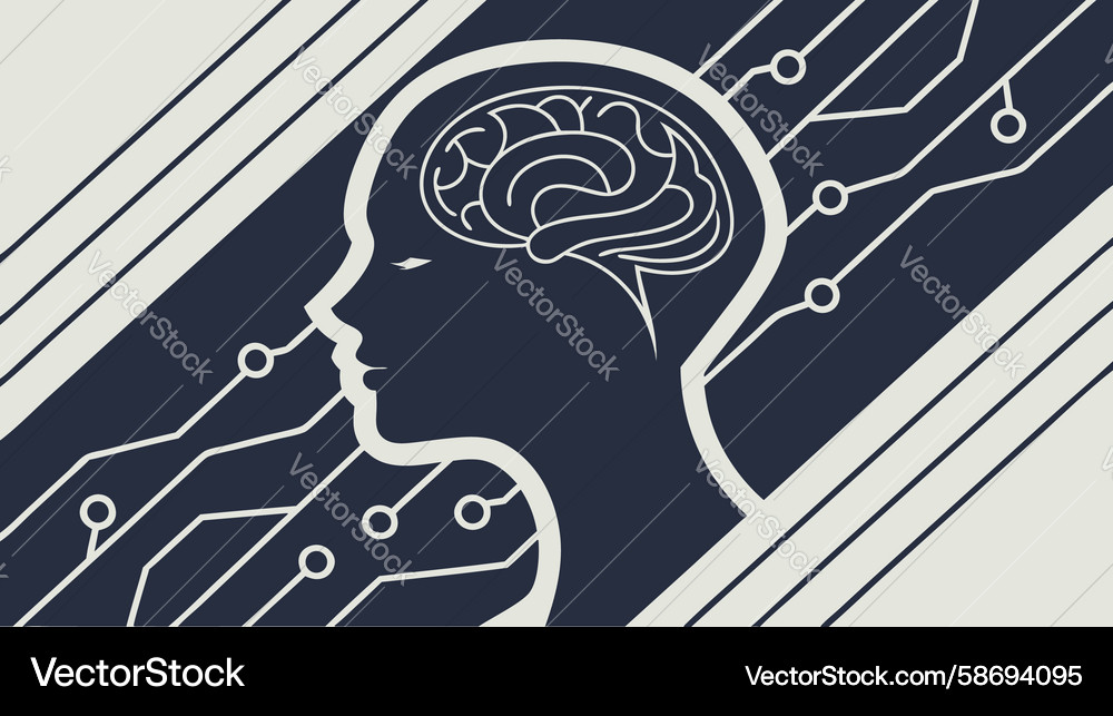 Neural Circuit Head - AI Brain Tech Vector Image
