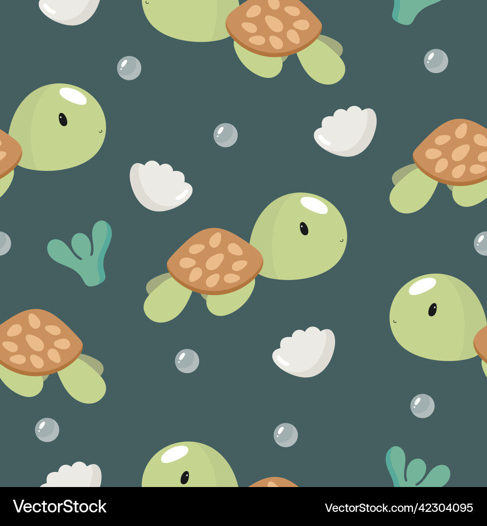 Ocean Seamless Pattern with Turtle Vector Image