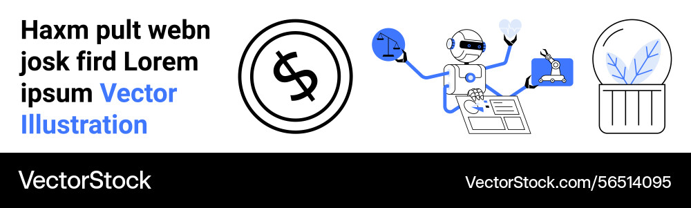 Robot multitasking with ai components data vector image