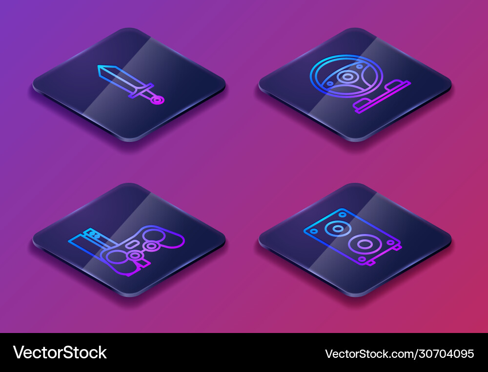 Set isometric line sword for game console Set isometric line sword for game console Vector Image