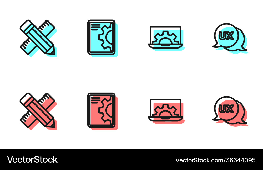 Set line web development crossed ruler and pencil Vector Image