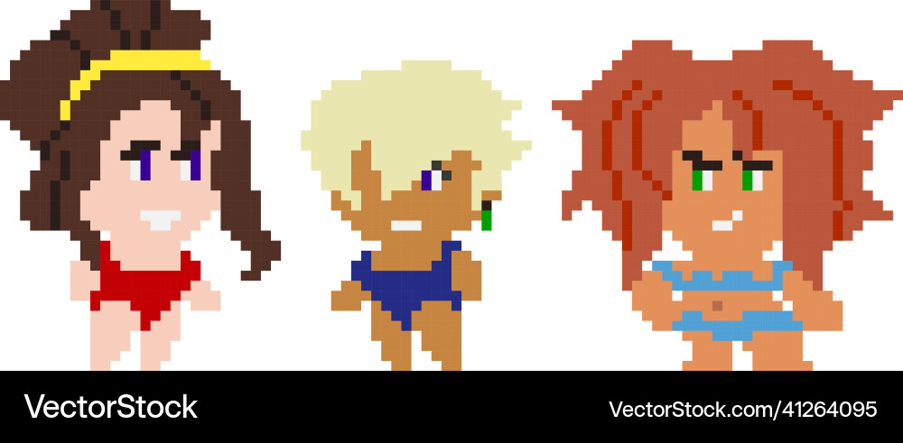 Set of pixel characters in art style Set of pixel characters in art style vector image
