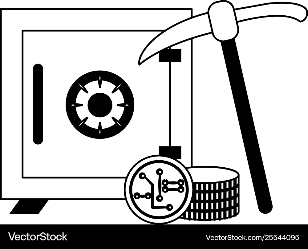 Strongbox and cryptocurrency coins with mining Vector Image
