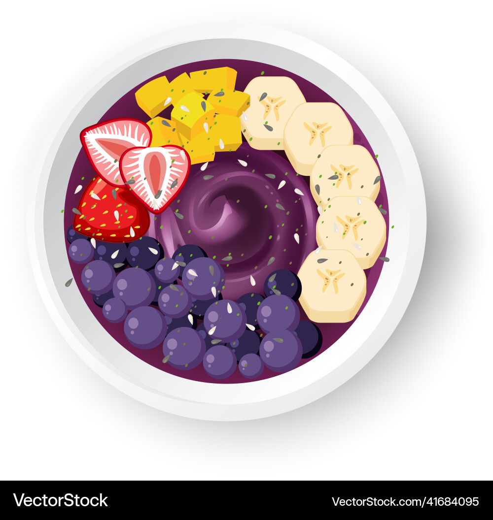 Top view acai food bowl on white background Top view acai food bowl on white background vector image