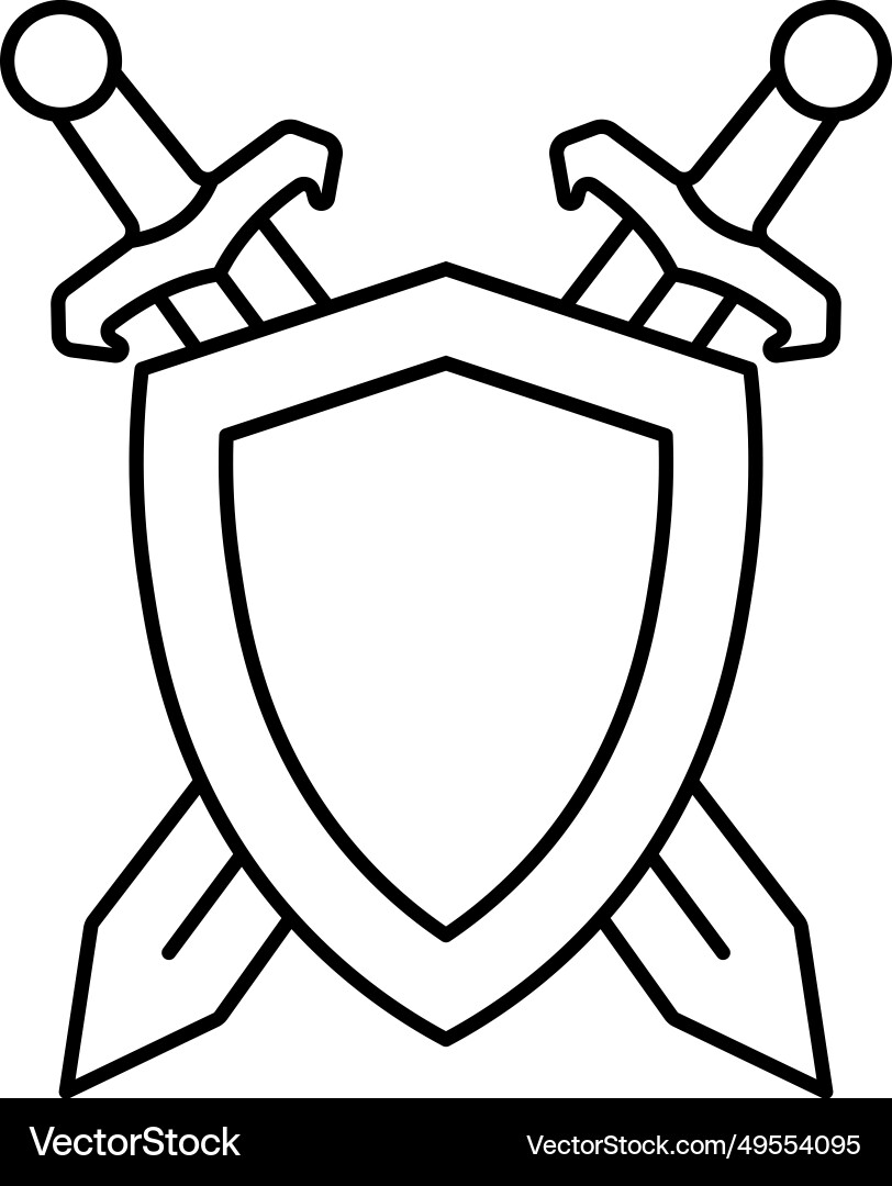 Two swords and shield icon in linear style Vector Image