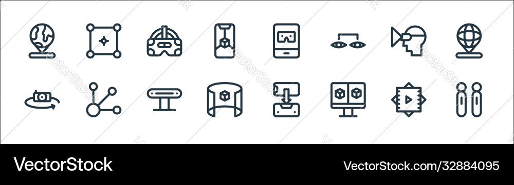 Virtual reality line icons linear set quality vector image