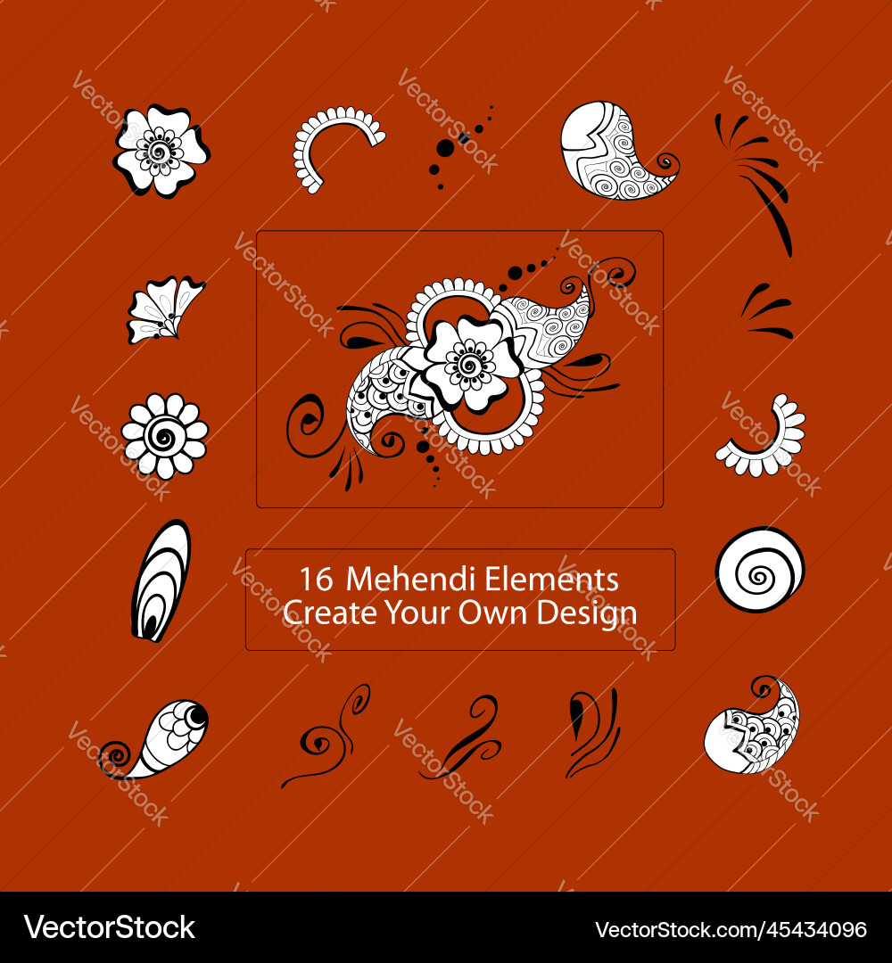 Constructor of mehendi set elements Constructor of mehendi set elements Vector Image