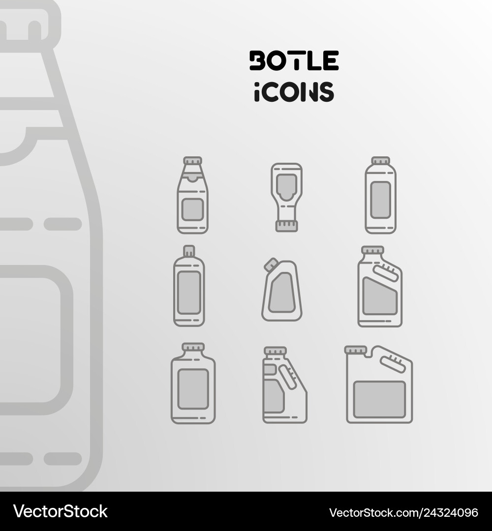 Design of linear icons bottles cans vector image