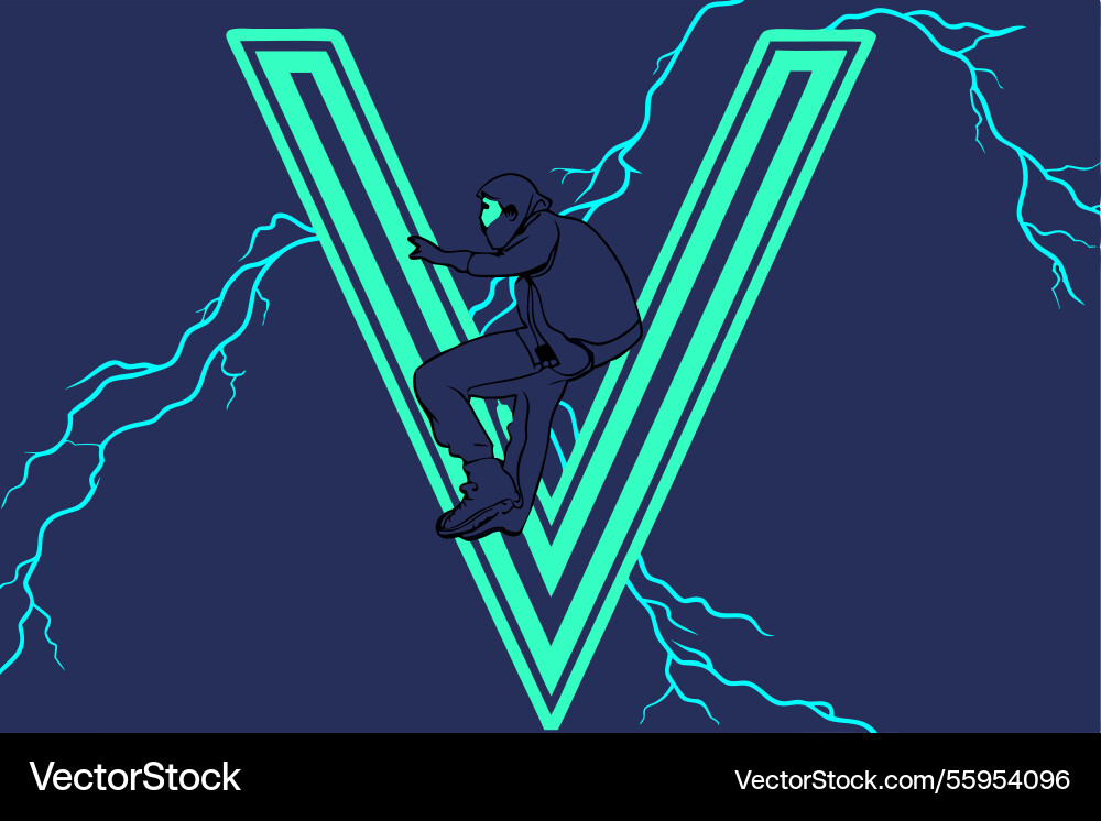Dynamic glowing v letter made from angular neon Vector Image