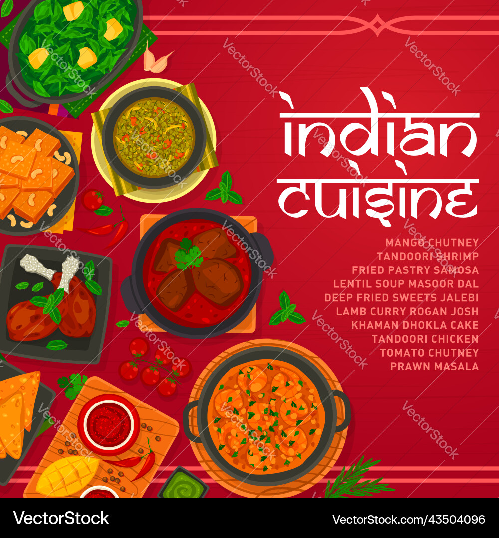 Indian cuisine menu cover india dishes vector image