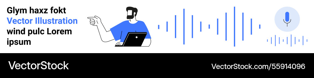 Man with laptop gesturing towards audio waveform Man with laptop gesturing towards audio waveform vector image