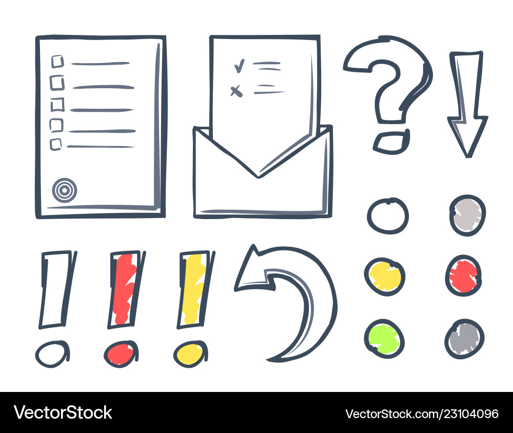 Office paper and dots with marks icons set Office paper and dots with marks icons set Vector Image