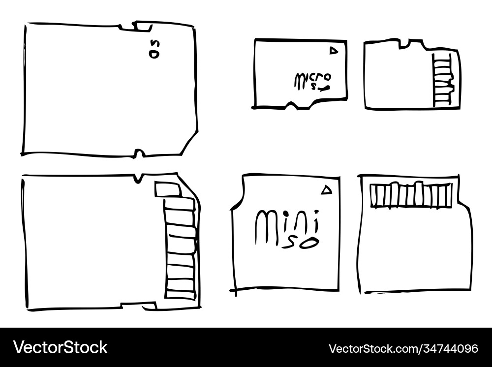 Outline manual hand draw memory card view from Outline manual hand draw memory card view from vector image