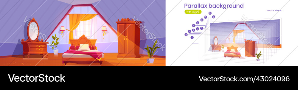 Parallax background gill bedroom on attic 2d game Parallax background gill bedroom on attic 2d game vector image