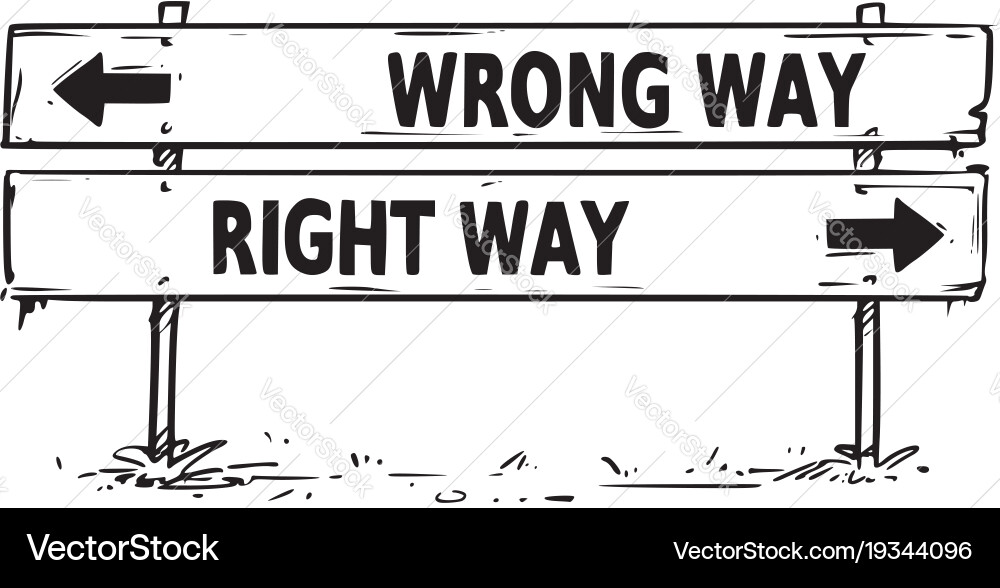 Road block arrow sign drawing wrong right way vector image