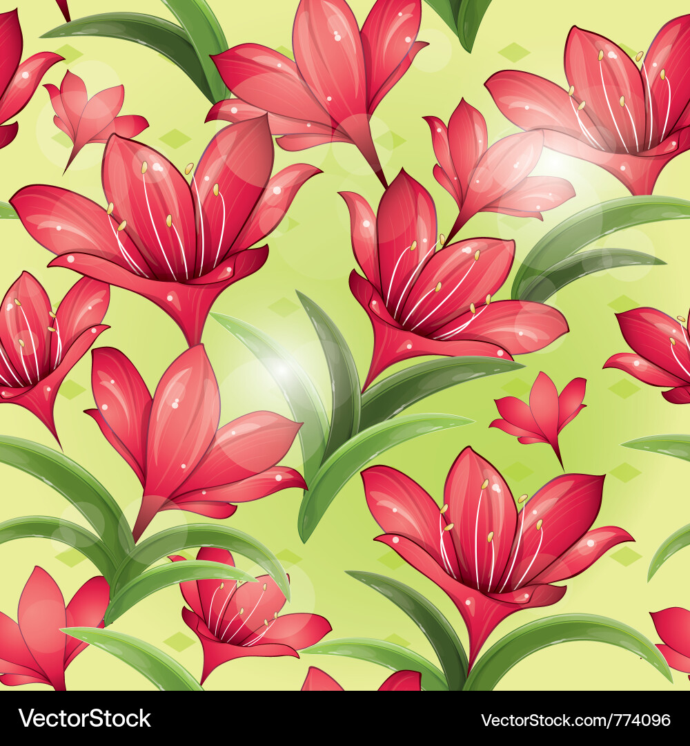 Seamless pattern - red lilies Vector Image