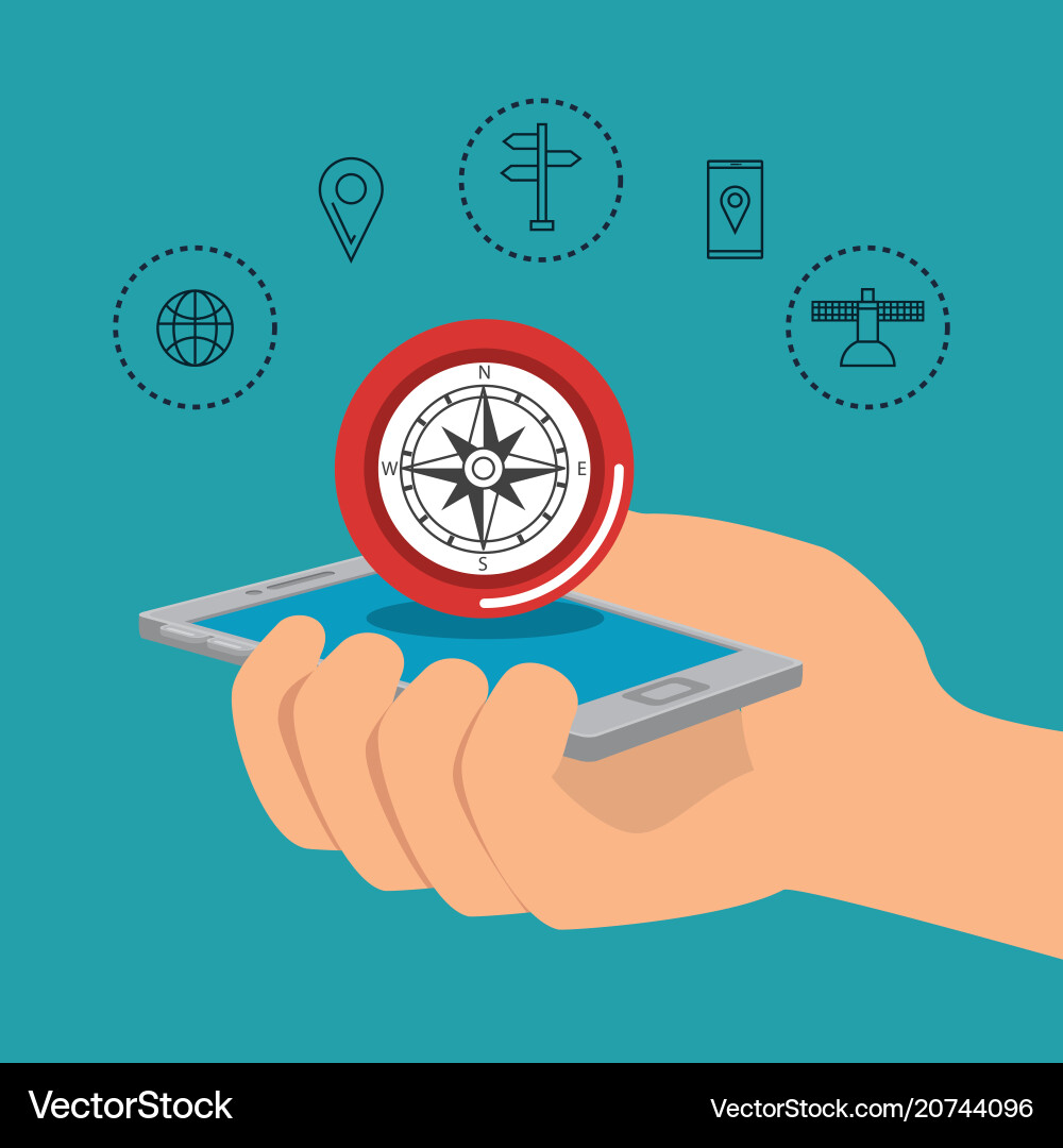 Smartphone with gps navigation app Smartphone with gps navigation app Vector Image
