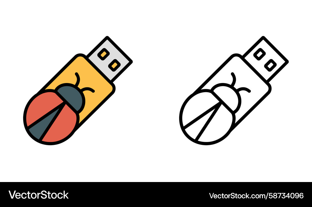 Software bug on flash drive computer icon set Vector Image