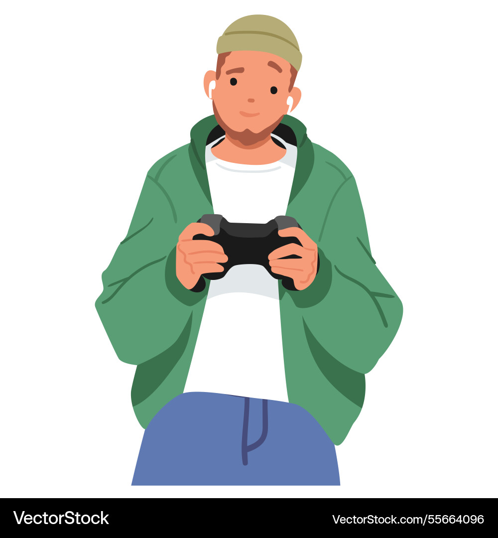 Video game developer character playing gamepad Video game developer character playing gamepad vector image