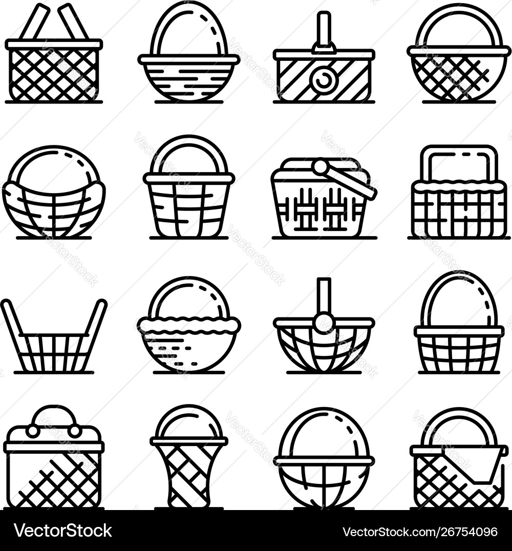 Wicker icons set outline style Vector Image