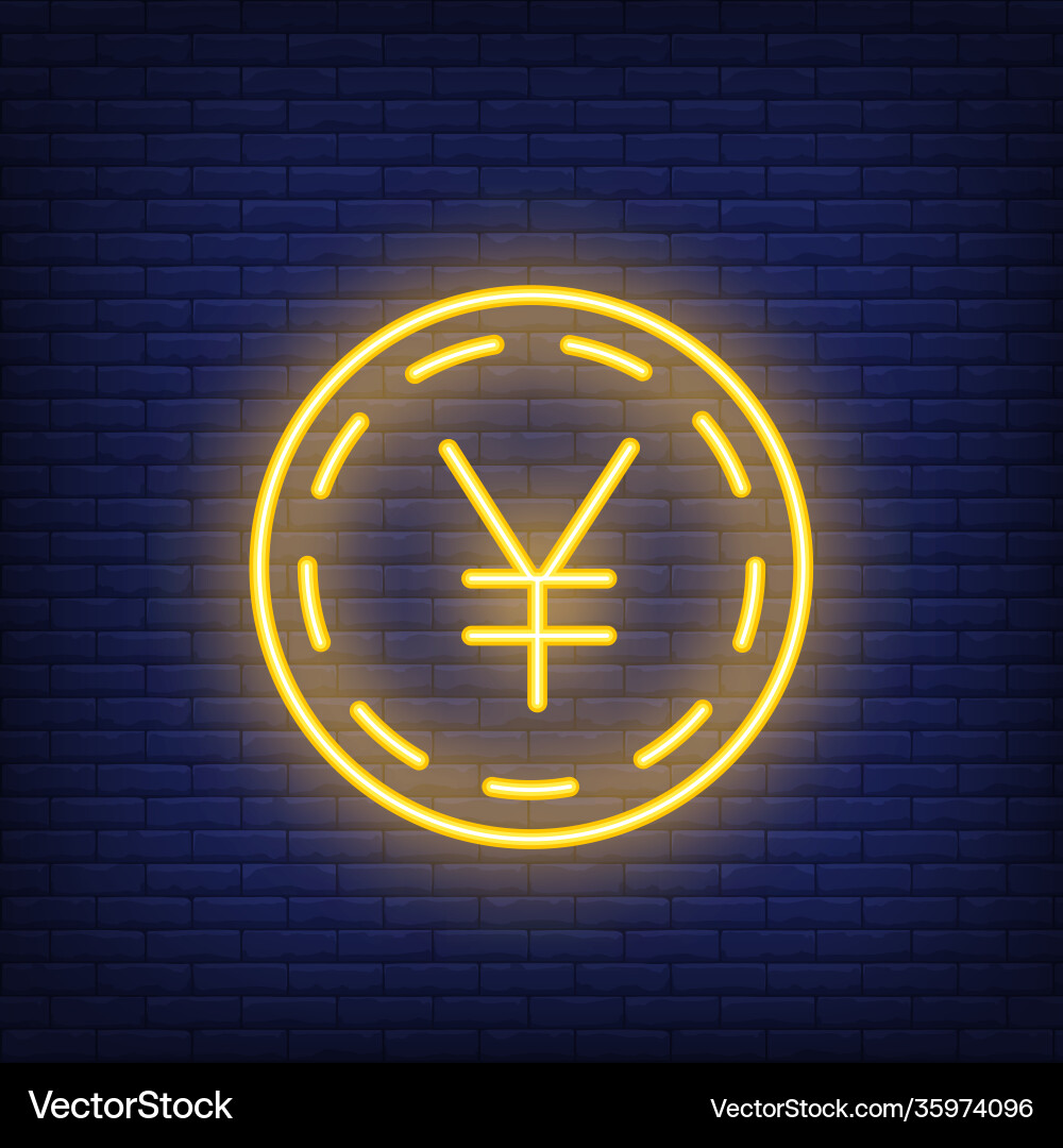 Yen coin on brick background neon style – Royalty-Free Vector | VectorStock