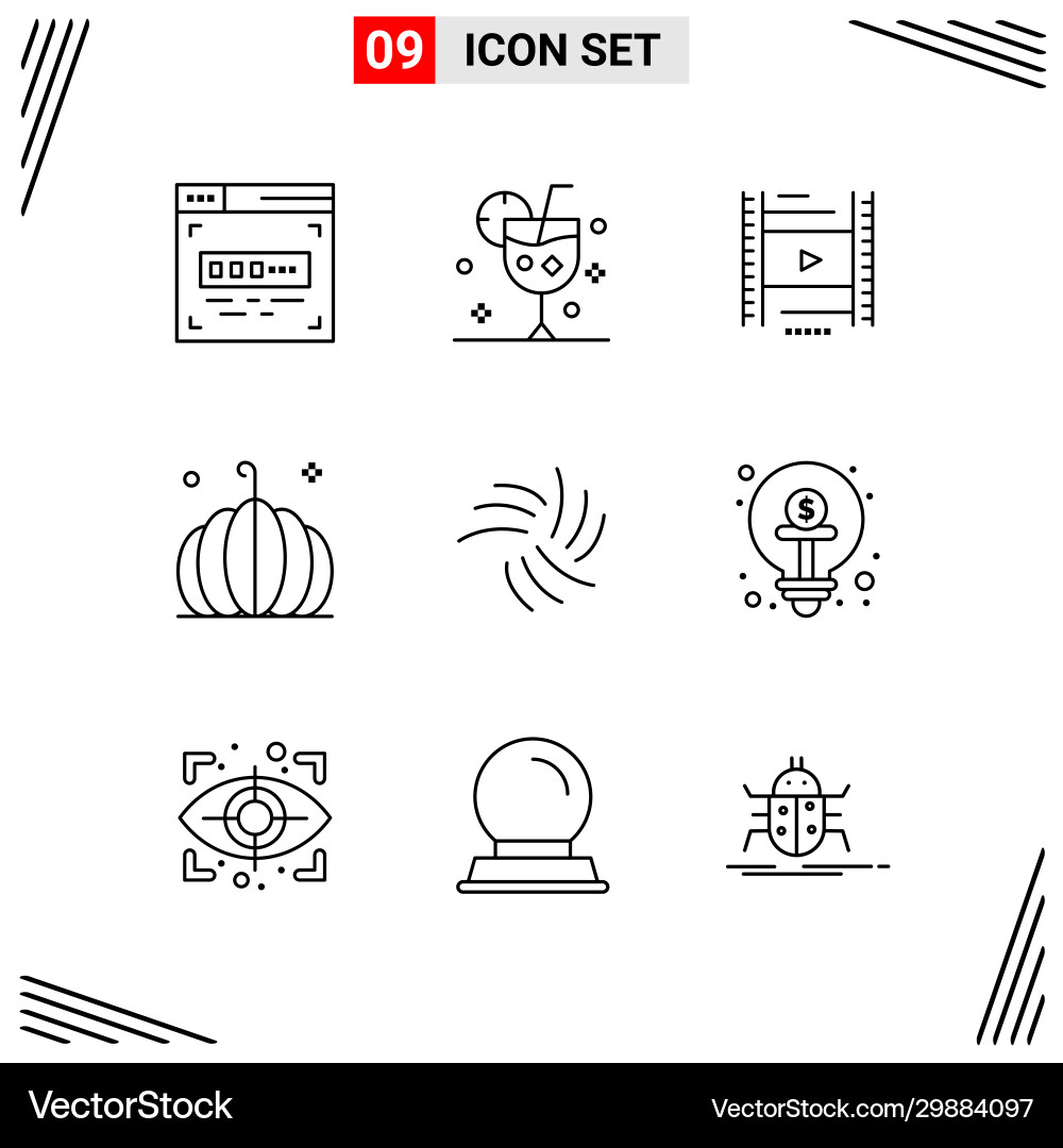 9 icons line style grid based creative outline 9 icons line style grid based creative outline vector image