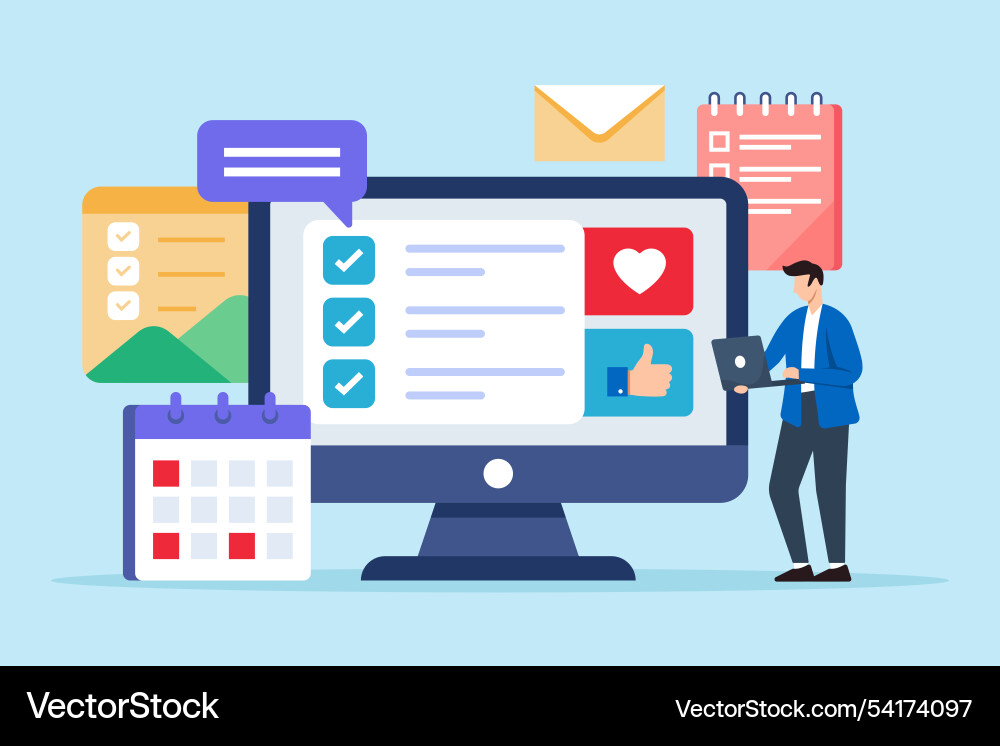 Flat of blogger writing content creation Flat of blogger writing content creation vector image