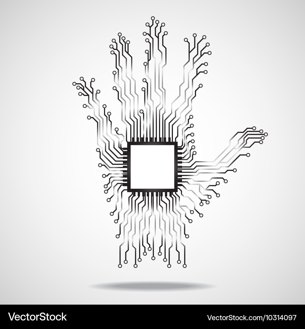 Hand cpu circuit board vector image