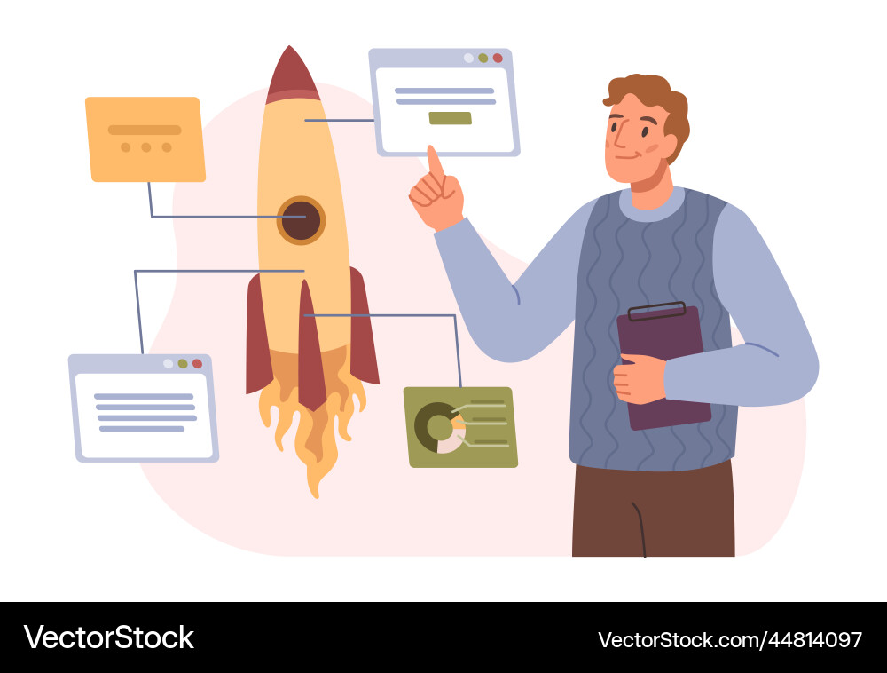 Man presenting startup project Man presenting startup project vector image