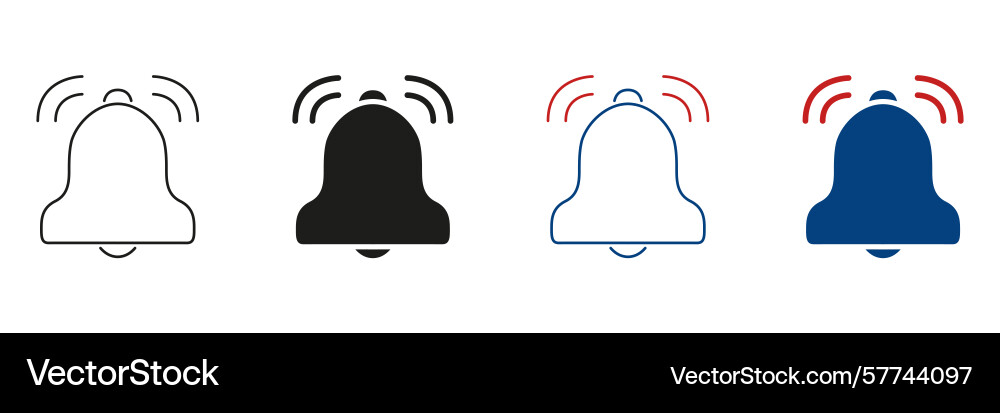 Notification bell line and solid icon set alert Notification bell line and solid icon set alert Vector Image