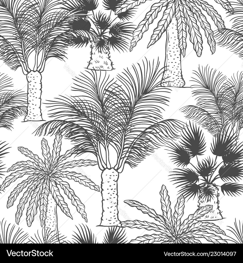 Seamless pattern of palmtrees different Seamless pattern of palmtrees different vector image