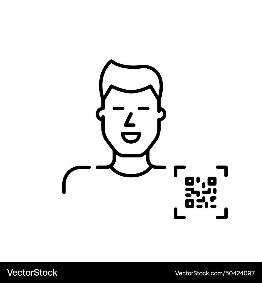 Smiling man and qr-code next to him personal Smiling man and qr-code next to him personal vector image