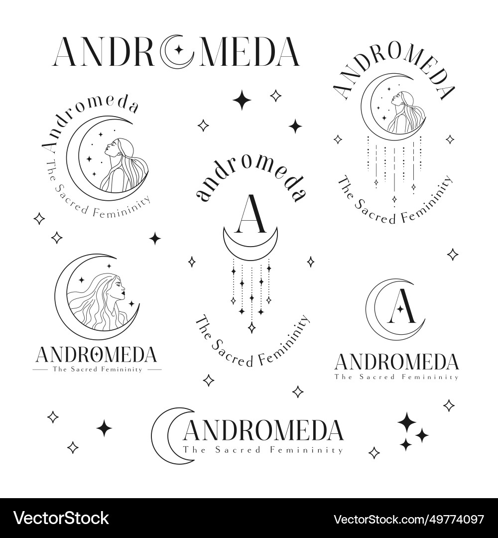 Stellar star logo andromeda moon concept black vector image