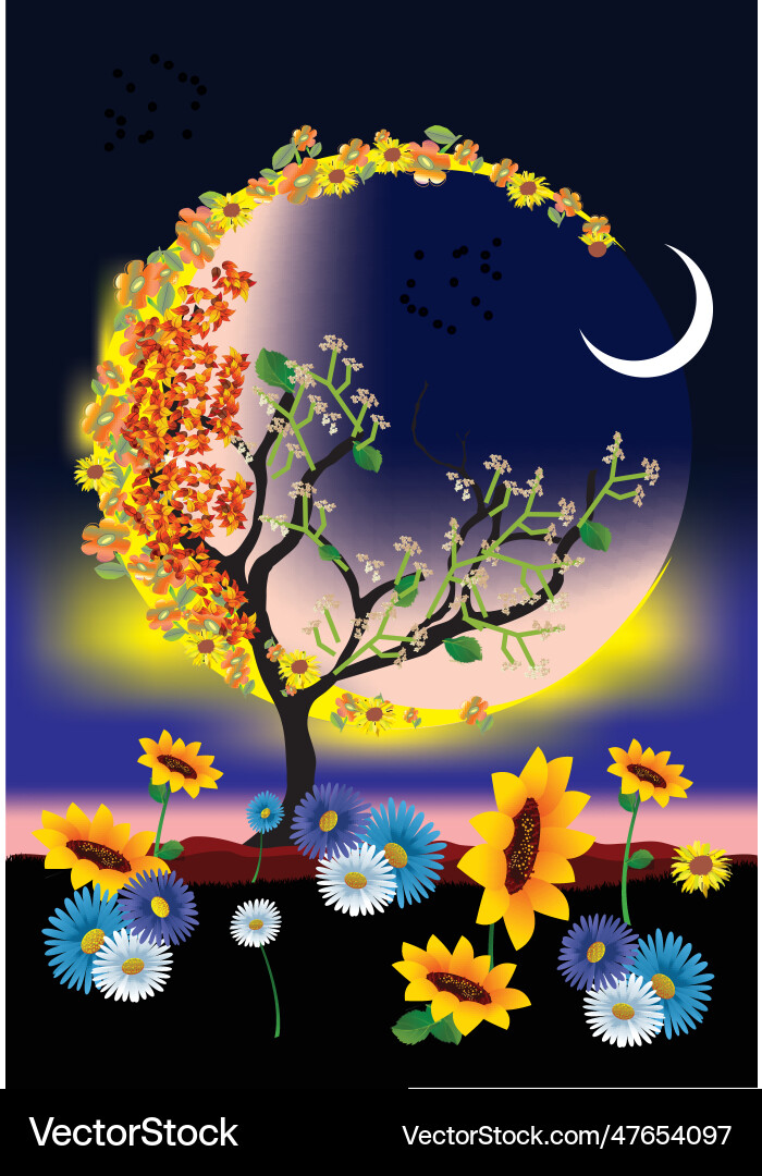 Tree and moon vector image
