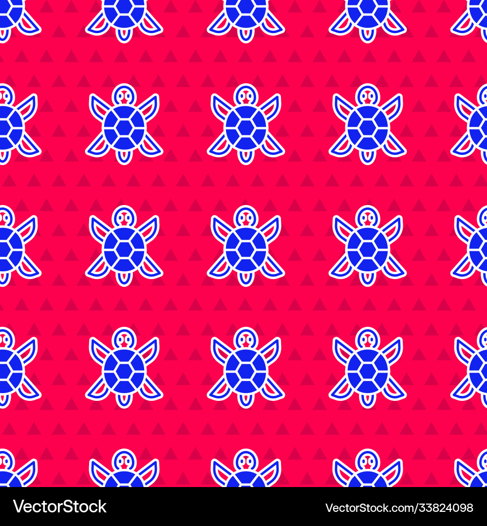 Blue turtle icon isolated seamless pattern on red Blue turtle icon isolated seamless pattern on red Vector Image