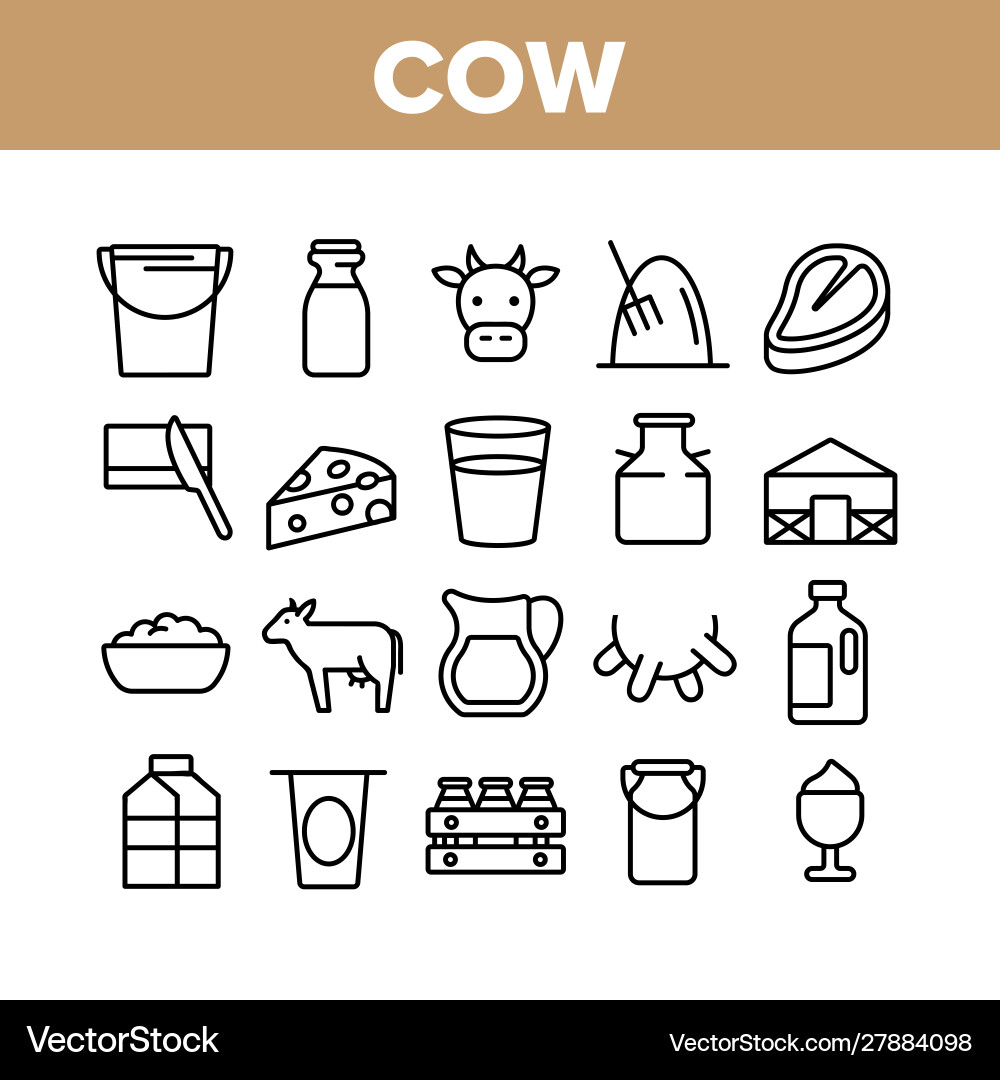 Cow farming animal collection icons set Vector Image