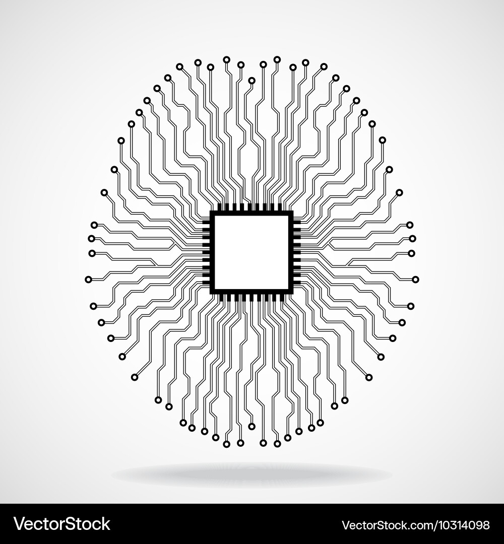CPU Brain Circuit Board Vector Image